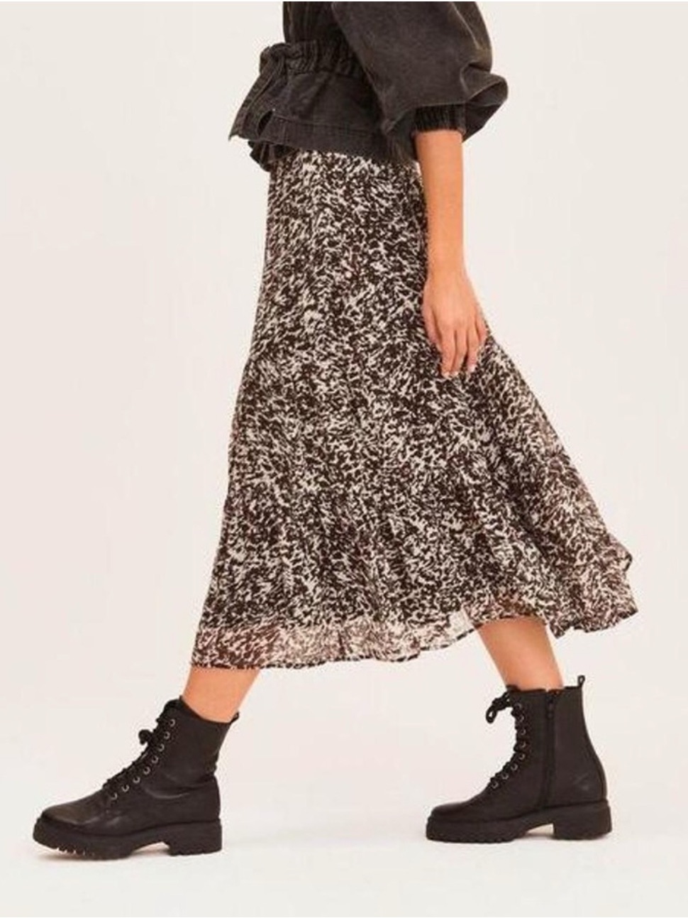 Ba&Sh Elliot Animal Print Midi Skirt - Black/White Size S